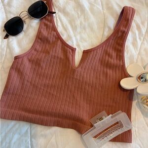 Forever 21 Seamless Ribbed Pink/Salmon Colored Crop Top